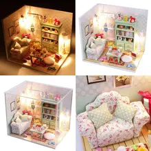 Наборы DIY Деревянный Кукольный дом Диван Миниатюрный с светодиодный+ мебель+ крышка Волшебная комната