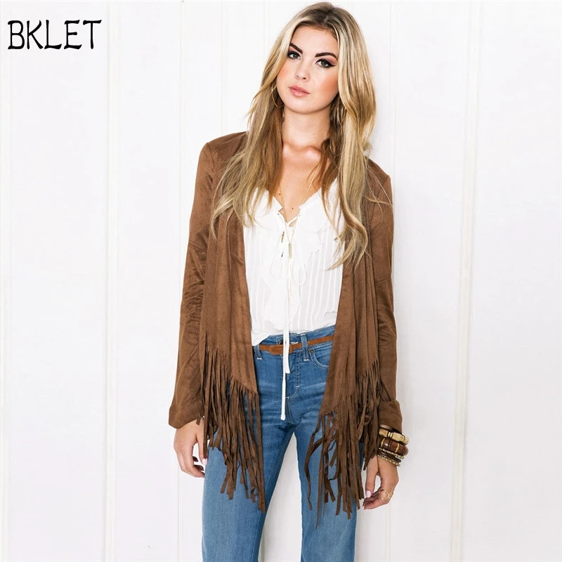 

2018 New Woman Tassels Jacket Female Autumn New Stitching Fringed Suede Jacket Cardian Coat Girl Office Lady Solid Jacket Coat