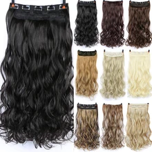 DIFEI 24 pulgadas 5 Clip largo rizado mujeres Clip en extensiones de cabello negro marrón alta Tempreture pelo sintético pieza