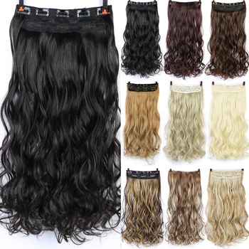 

DIFEI 24 Inch 5 Clip Long curly Women Clip in Hair Extensions Black Brown High Tempreture Synthetic Hair Piece