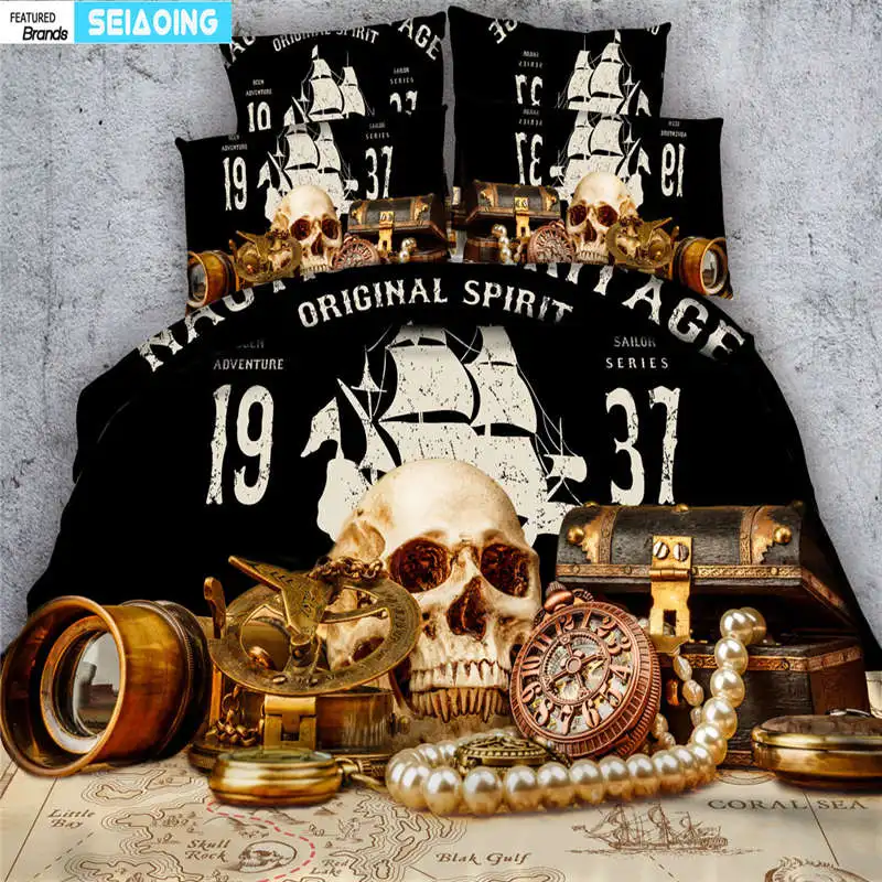 

pirate skull bedding sets queen sizes 3d reactive prited duvet/quilt cover twin king bed covers sail boat cool boy's room linens