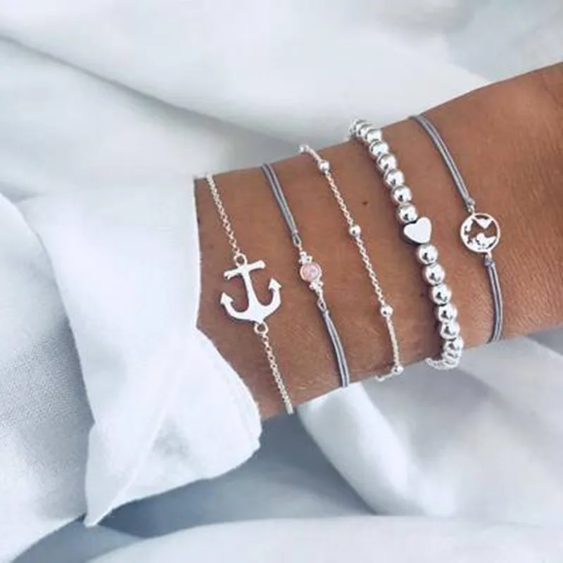 

Multilayer Bohemian Handmade Crystal Beads Bracelets for Women Vintage Fashion Heart map anchor Bracelet Bangles Jewelry Gifts