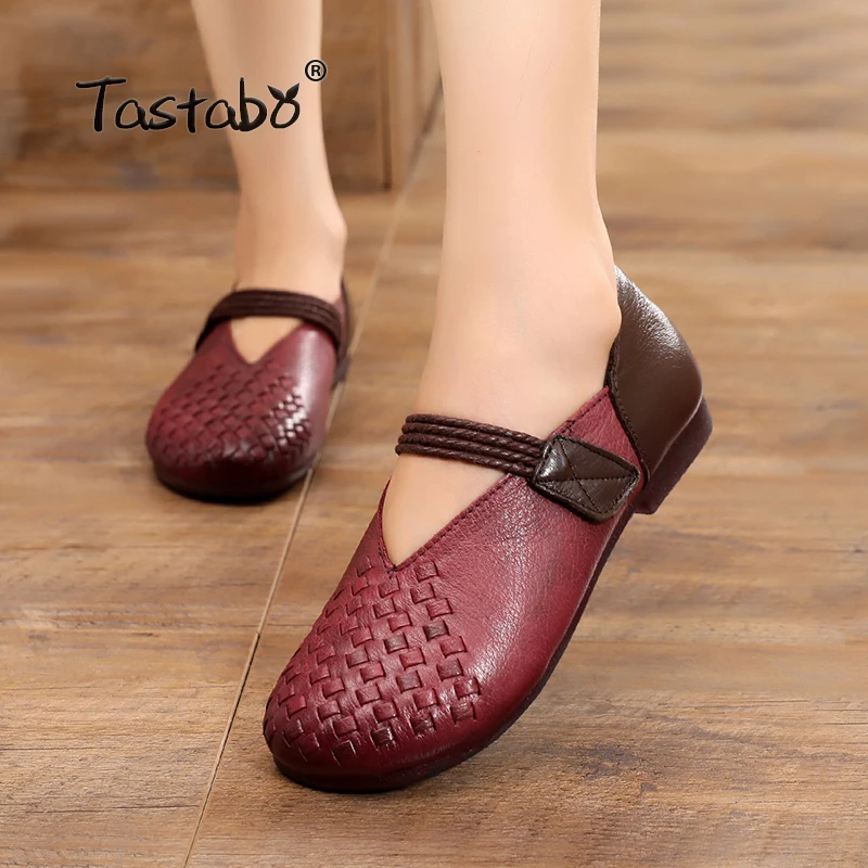 

Tastabo 2018 Loafers Casual Flat Shoe Pregnant Women Shoe Female Women Flats Hand-Sewing Shoes genuine leather flats for ladies