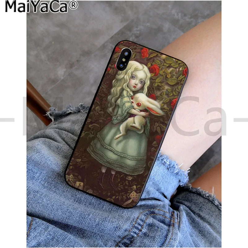 Черный чехол MaiYaCa Alice in Wonderland cat из ТПУ для iphone 11 pro X XS MAX 66S 7 7plus 8 8Plus 5s XR