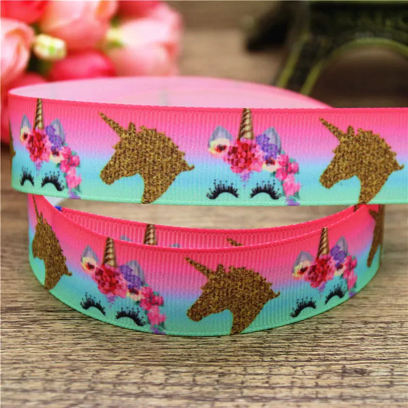 DHK 7/8 '' Единорог лицо Напечатано grosgrain ленты аксессуар hairbow головной убор DIY украшения 22 мм B1566