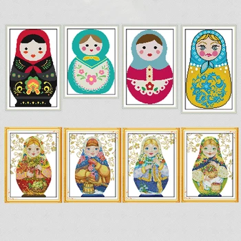 

Russian dolls cartoon decor paintings counted printed on canvas DMC 14CT11CT chinese Cross Stitch Needlework Sets Embroidery kit