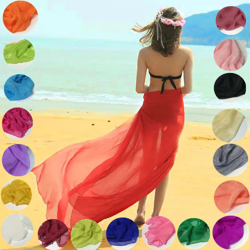 

Women Summer Scarf Solid Colour Silky Scarf Beach Scarf Bikini Cover Up Sarongs Sunscreen Scarf Wrap Elegant Shawl Plus Size