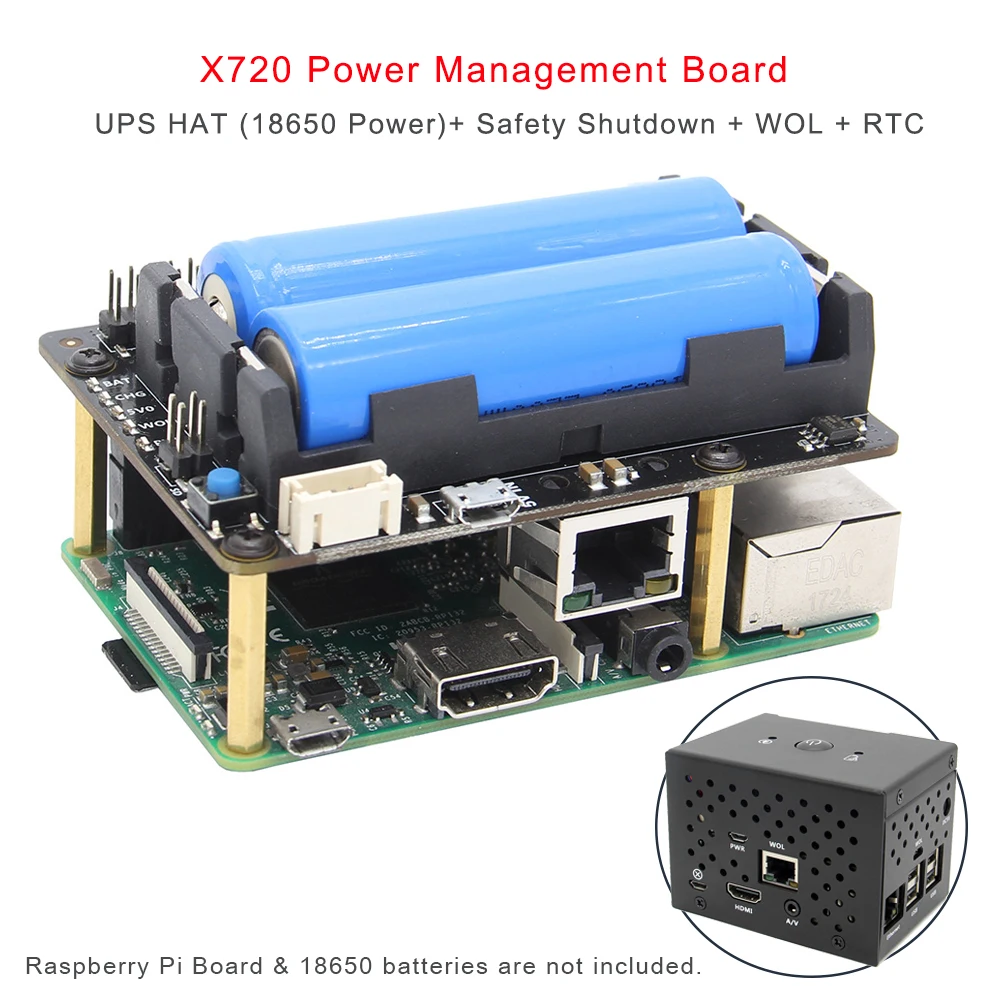 

Raspberry Pi X720 Power Management Board w/ Aluminum Metal Case Kit, X720 UPS HAT+Enclosure for Rasberry Pi 3 Model B+(plus)/ 3B