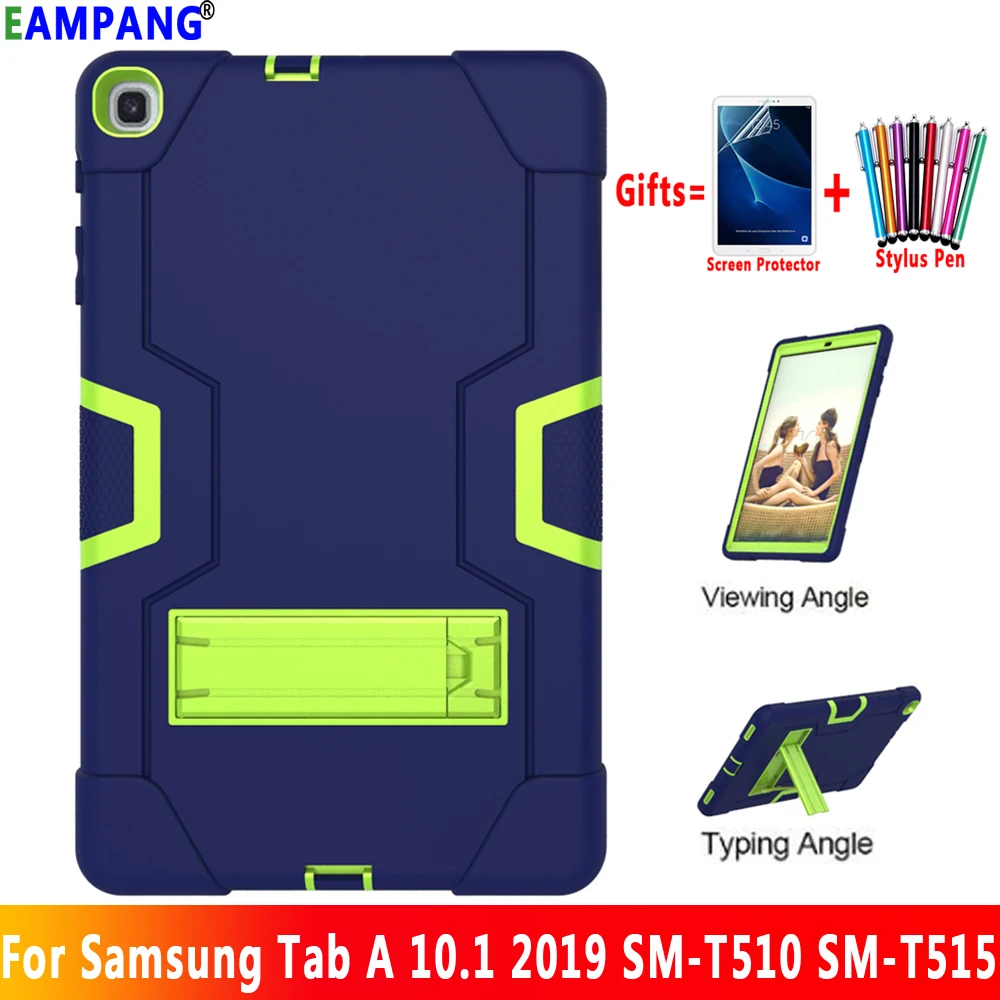 Для samsung Galaxy Tab A 10,1 чехол T510 T515 SM-T510 SM-T515 противоударный силиконовый чехол с подставкой+ Защитная пленка для экрана