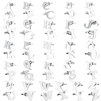 

26Letters Initial Letters Cufflinks Silver Color Fashion Alphabet Letters Design Stainless Steel Material Cufflink