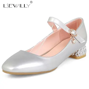 

Lsewilly 2019 Spring Thick Heel One-button Buckle Pumps Fashion Dress Party Women Shoes Gold Silver Square Toe OL Shoes E357