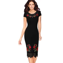 Vfemage женское вязаное кружевное платье с цветочной вышивкой, деловые Коктейльные Вечерние платья для особых случаев, облегающее платье-карандаш 1228