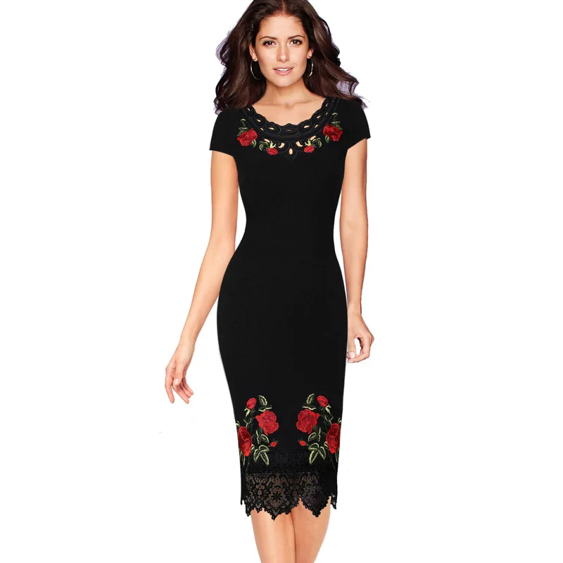 

Vfemage Womens Crochet Lace Floral Embroidered Business Cocktail Party Special Occasion Slim Fitted Bodycon Pencil Dress 1228