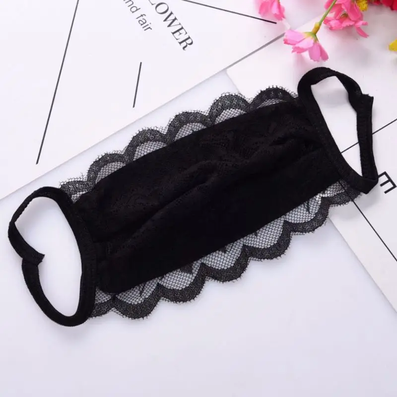 

Women Girl Summer Sunscreen Double Layer Mouth Mask Crochet Floral Lace Solid Color Dustproof Breathable Thin Earloop Respirator