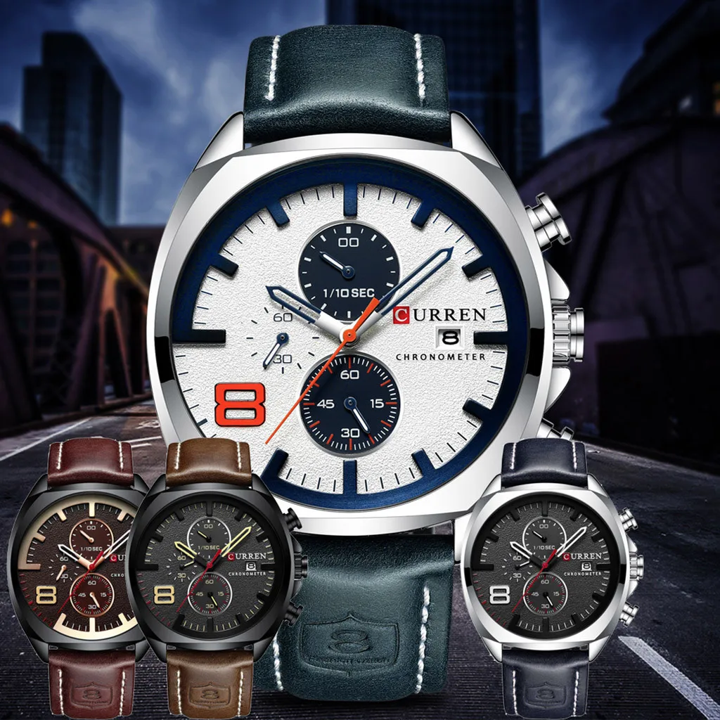 

Waterproof Large Dial Watch Men's Casual Fashion Leather Belt Large Dial Watch Analog Wrist Watch Watches Clock reloj