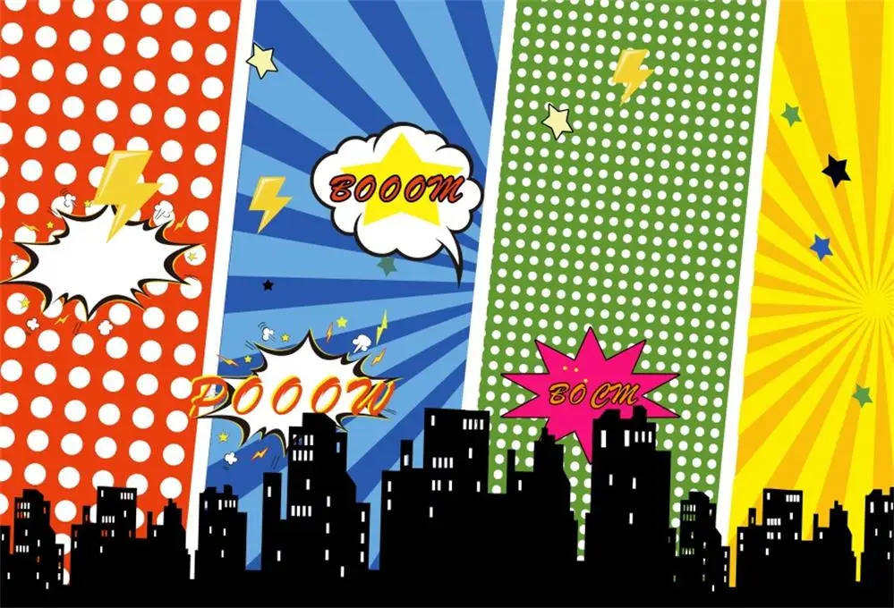 Laeacco супергерой ребенок день рождения вечерние комиксы город плакат с изображением зданий портрет фото фоны фотографии фонов фотостудия - Цвет: NTG00044
