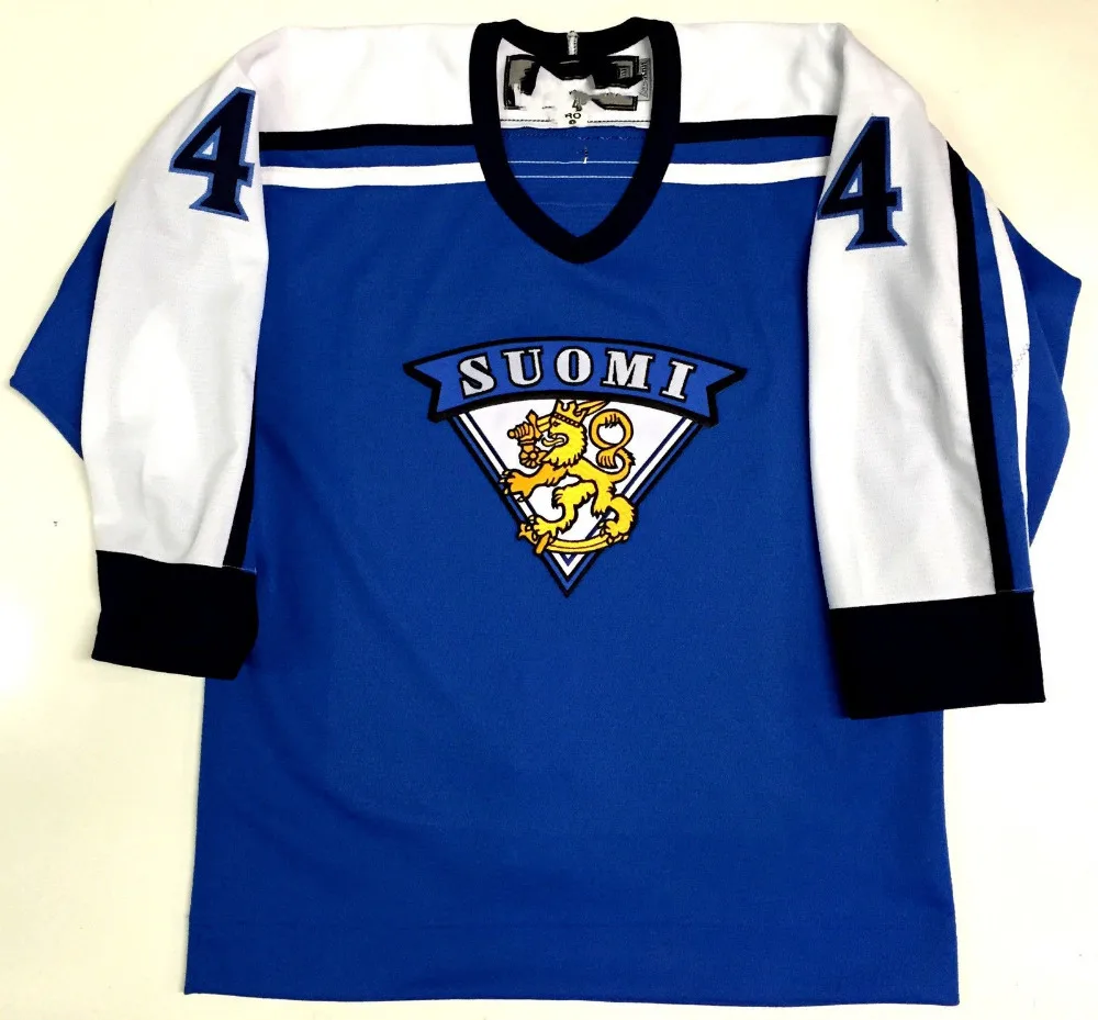 

Finland Suomi #4 KIMMO TIMONEN 8 TEEMU SELANNE high quality Hockey Jersey Embroidery Stitched Customize any number and name