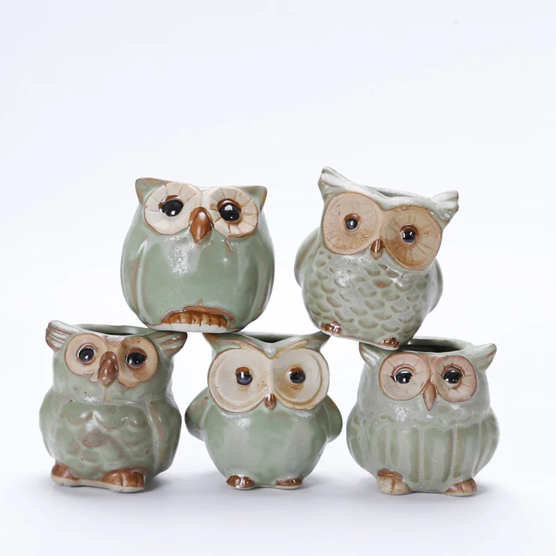 

2019 New Ceramic Planter Desk Flower Pot Creative 5 Pcs/Set Ceramic Owl Shape Flower Pots Cute Design Succulent Planter Pot