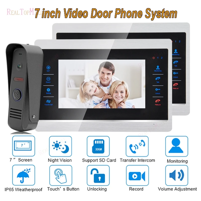 7 Inch Video Door Phone Monitor Intercom System Kit Night Vision 1200 TVL Doorbell Camera Recording SD Card Support 1V2 7 Inch Video Door Phone Monitor Intercom System Kit Night Vision 1200 TVL Doorbell Camera Recording SD Card Support 1V2