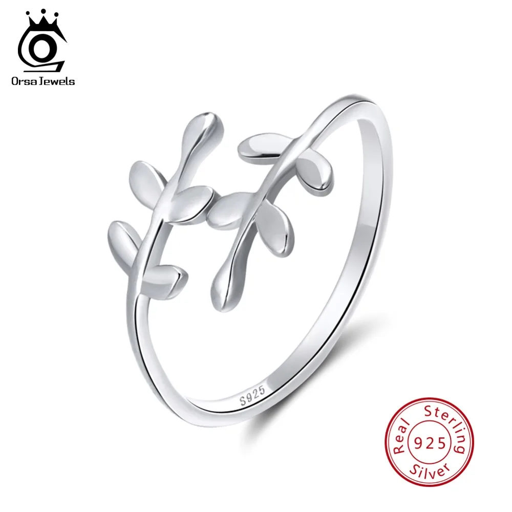 

ORSA JEWELS Cute Leave Design Solid 925 Sterling Silver Jewelry Adjustable Wedding Band Women Rings for Party SR12