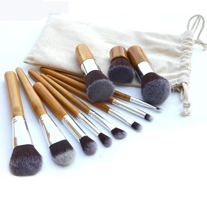 

11Pcs/lot Makeup Cosmetics Tools Natural Bamboo Handle Eyeshadow Cosmetic Makeup Brush Set Blush Soft Brushes Kit With Bag