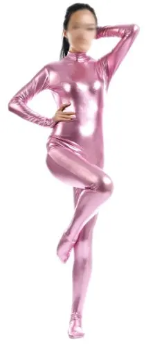 LZCMsoft женский золотой костюм зентай с длинным рукавом блестящие комбинезоны цвета металлик на молнии Полный Zentai боди для взрослых Косплей Unitard - Цвет: Pink
