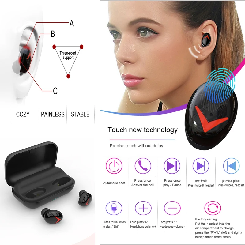 YUNAO TWS беспроводные Bluetooth наушники сенсорные ln ear спортивные зарядная коробка