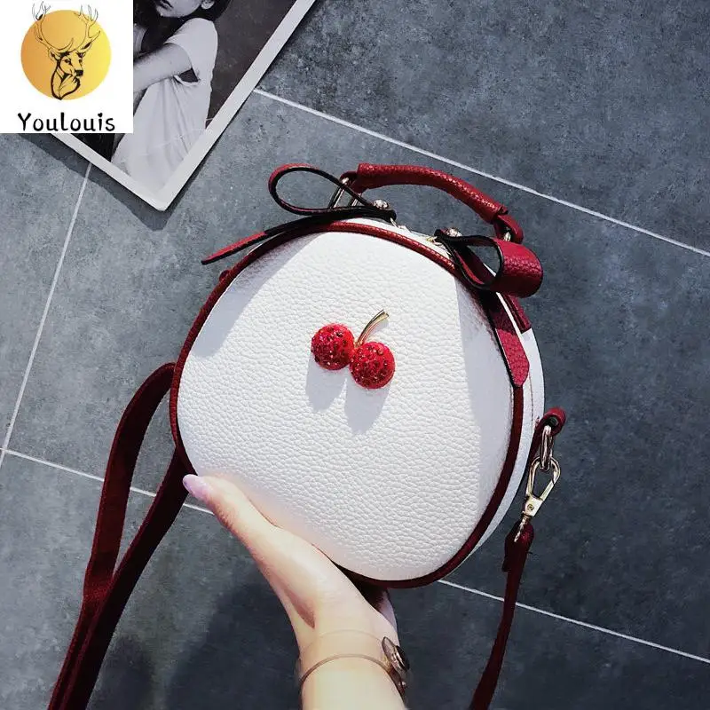 

Hot Style Fashion Women Handbag Cherry Messenger Bags Round Pu Leather Shoulder Bag Lady Crossbody Mini Bag Female Bags