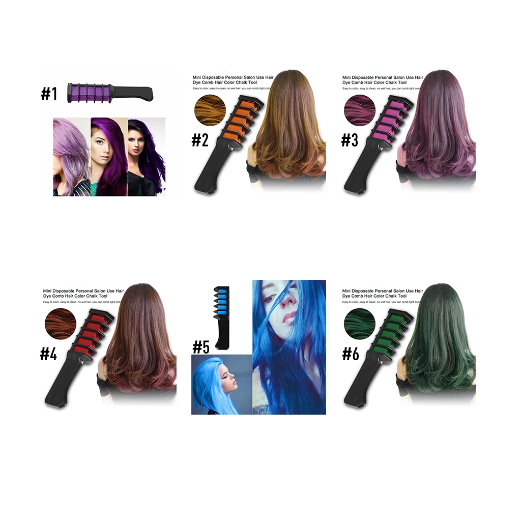 6 цветов, мини мелки для волос, профессиональные мелки для волос, многоцветная краска, временная краска для волос, гребень для ухода за волосами, инструменты для укладки