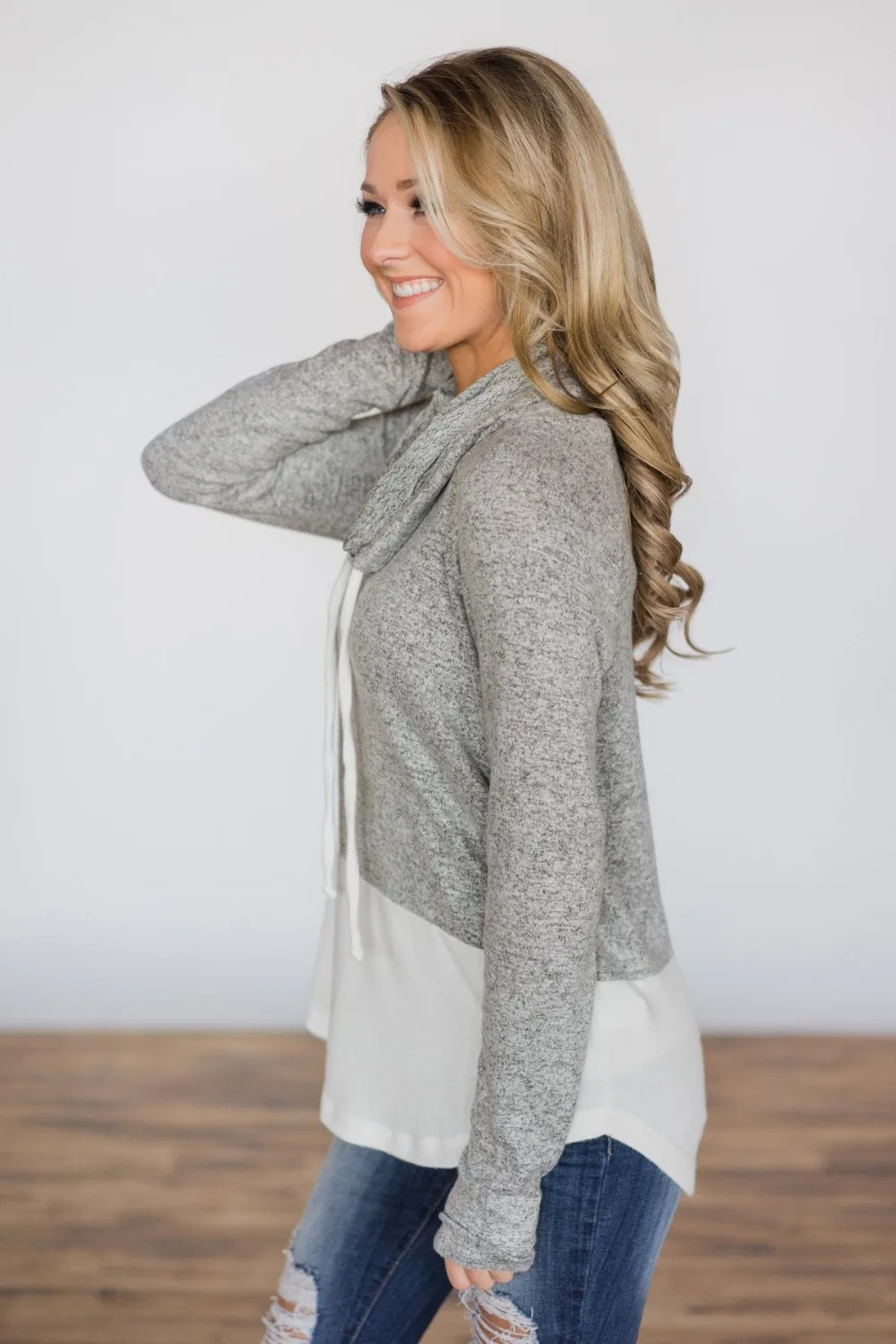 Grey-White-Colorblock-Drawstring-Cowl-Neck-Sweatshirt-LC251268-1-3