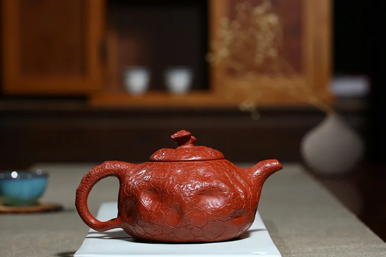 Чайный горшок полностью ручная НЕОБРАБОТАННАЯ руда ярко-красный халат Ganoderma Lucidum на весну горшок кунгфу онлайн чайный горшок чайный сервиз 400 mililiter