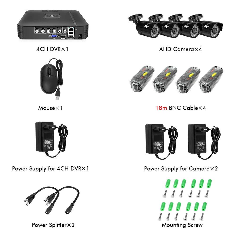 Hiseeu 4CH CCTV система 1080P HDMI AHD CCTV DVR 4 шт 1080P 2,0 МП опция уличная инфракрасная камера видеонаблюдения AHD Камера видеонаблюдения комплект - Цвет: Черный