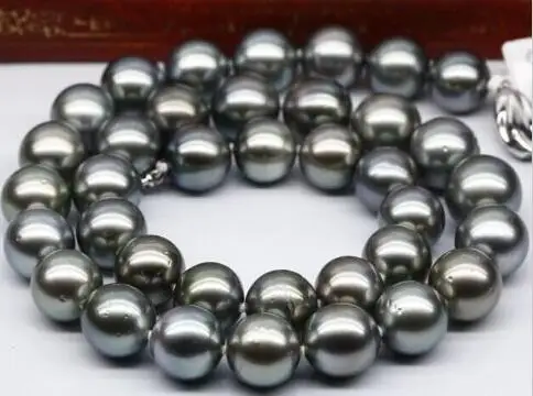 

~~ bjc>>Tahitian genuine natural black pearl necklace 20" huge 12-14mm round Discount AAA