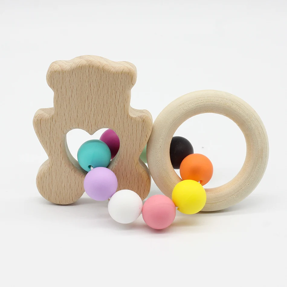 

Wooden Baby Bracelet Animal Shaped Jewelry Teething For Baby Organic Wood Silicone Beads Baby Rattle Stroller Accessories Toys