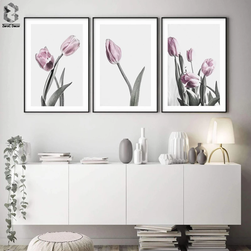 

Modern Wall Charts Pink Tulip Scandinavian Poster Canvas Art Decorative Botanical Flower Wall Cuadros Decoration Decor Paintings