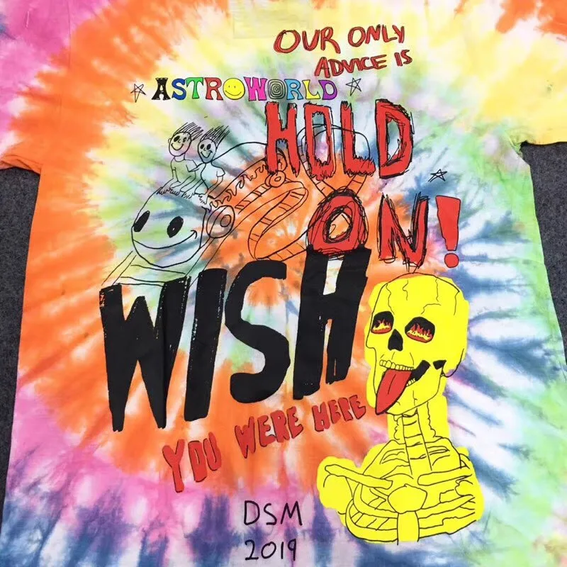 Новая ASTROWORLD Трэвиса Скотта TIE DYE футболка с длинным рукавом для мужчин и женщин 1:1 лучшее качество мода Casaul ASTROWORLD футболки