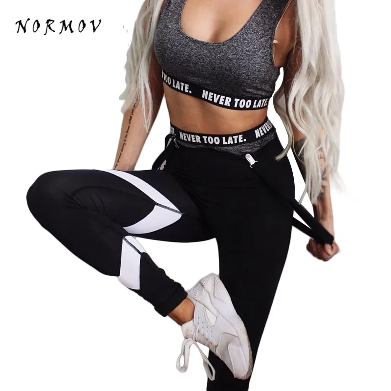 

NORMOV Women Leggings Fitness High Waist Patchwork Soft routine work out Jegging Quick Dry Black Breathable Leggings Women