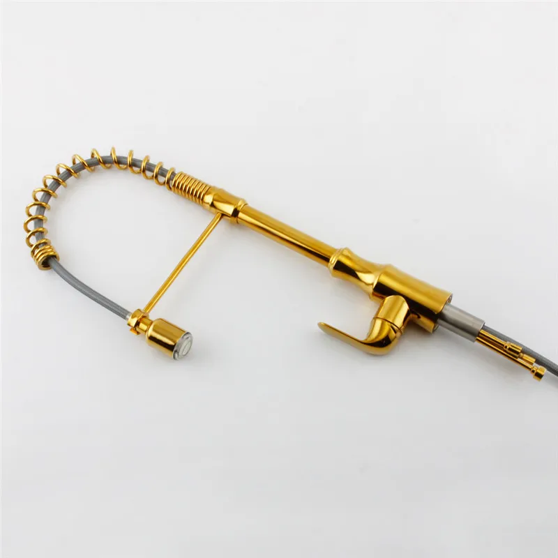 Kitchen Sink Faucet Brass Pull Out/Down Golden Sink Mixer Tap With LED Light Single Handle Hot & Cold Rotate Kitchen Crane Mixer Kitchen Sink Faucet Brass Pull Out/Down Golden Sink Mixer Tap With LED Light Single Handle Hot & Cold Rotate Kitchen Crane Mixer