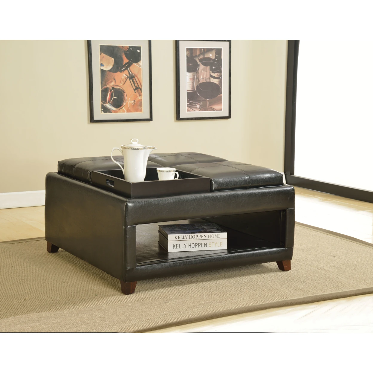 Oversized Ottoman with Tray, Dark Brown