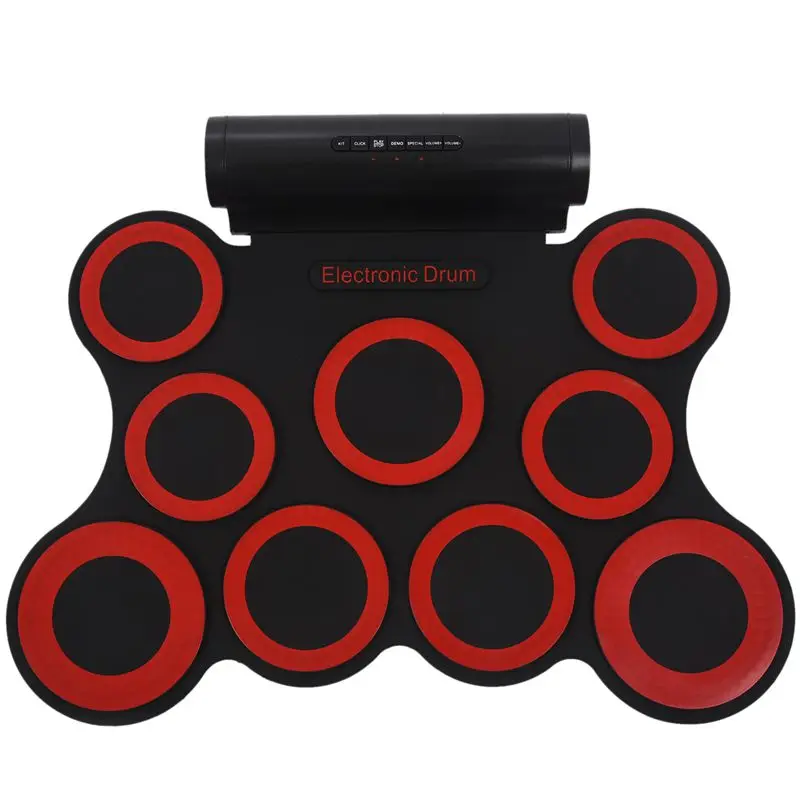 

Stereo Digital Electronic Drum Portable Roll Up Drum Kit 9 Silicon Drum Pads Built-in Double 3W Speakers USB Powered Convenien