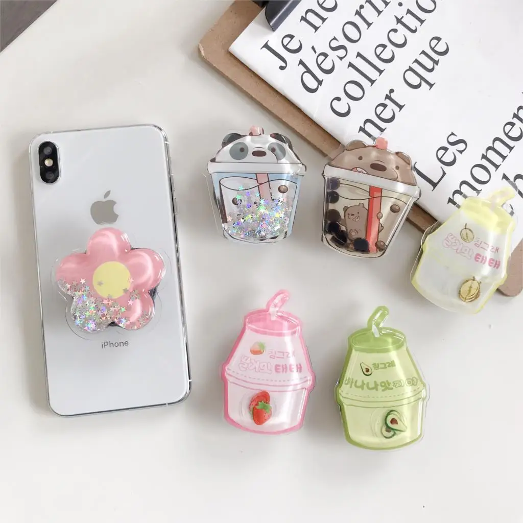 

Fruit Juice Bear Flowers Cat Claw Pattern Quicksand Glitter Expanding Phone Holder Desk Stand Universal Cell Phone Bracket