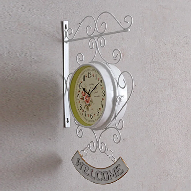 Петушок колокольчик открытый двухсторонние часы сад стены вне кронштейн станции