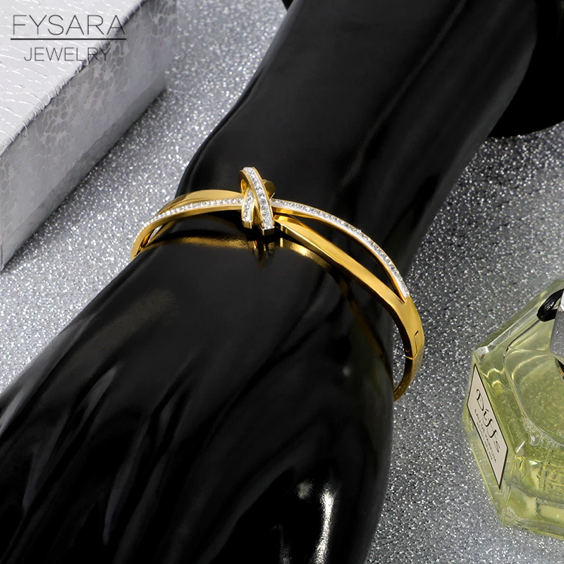 FYSARA, романтичный браслет с узлом, циркониевые кристаллы, женские браслеты из титана и стали для влюбленных, золотые ювелирные изделия, логотип на заказ