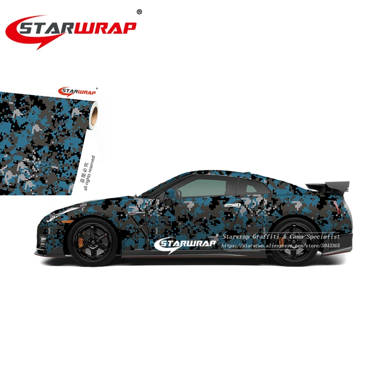 

Starwrap Blue digital Vinyl Film Wrap Foil With Air Bubble Free Adhesive Motorcycle Automobiles Car Sticker Decal any size
