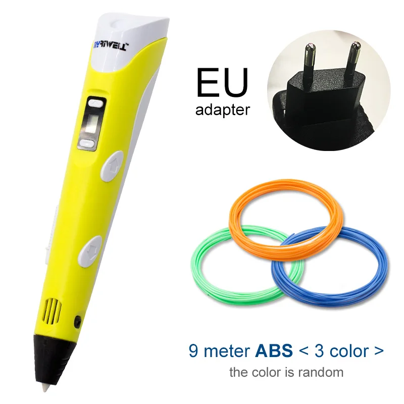 Myriwell, 3D Ручка, сделай сам, 3d принтер, ручка для рисования, 3d печать, лучшая для детей, с ABS нитью, 1,75 мм, подарок на Рождество, день рождения - Цвет: Yellow EU