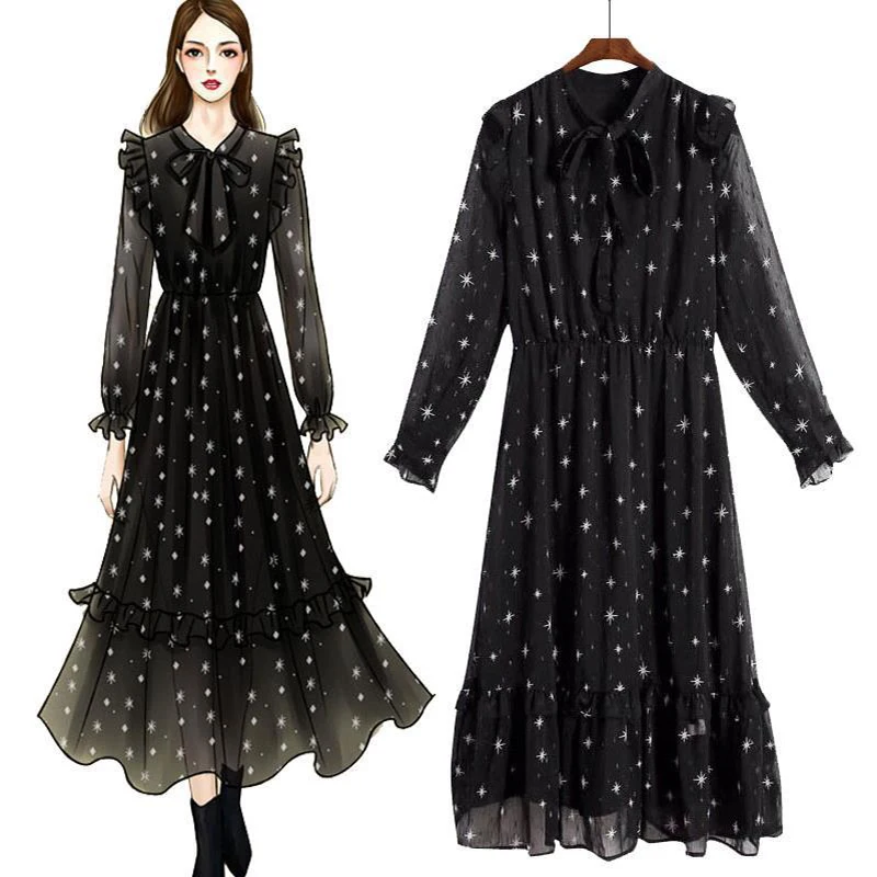 

2019 Autumn Long Sleeve Long Dress Woman Elegant V-neck Printing Maxi Dress Casual Chiffon Beach Dress Party Dresses Vestidos
