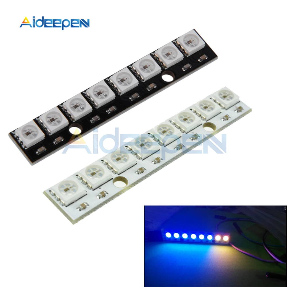 

WS2812 WS2812B WS 2811 5050 RGB LED Lamp Panel Module 5V 8 Channel 8-Bit Rainbow LED Precise for Arduino Black/White Board