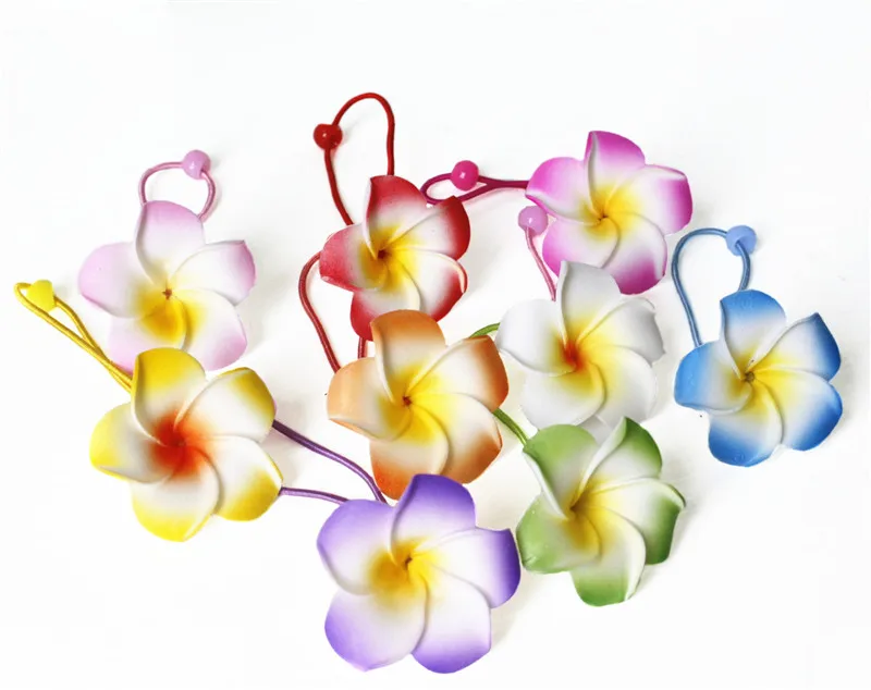 12 X Wholesale  flower hair jewelry hair ribbons foam hawaiian plumeria flower elastic Hawaiian frangipani hair band hair rope s m l 6 colors woman rope mannequin necklaces bust stand bust jewelry display stand shelf holder l23 w13 h36cm wholesale price