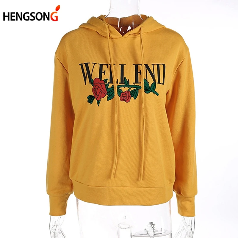 2018 Casual Autumn Fashion Rose Print Letter hoodies