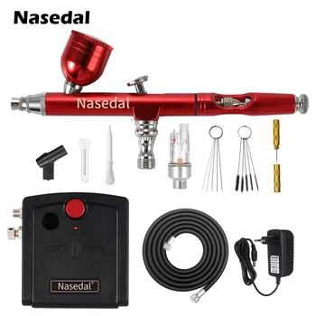 

Nasedal Airbrush Compressor Kit Dual-Action 0.3mm Air Brush Spary Paint Gun Makeup Nail Paint Tattoo Body Car Cake Decor Tool
